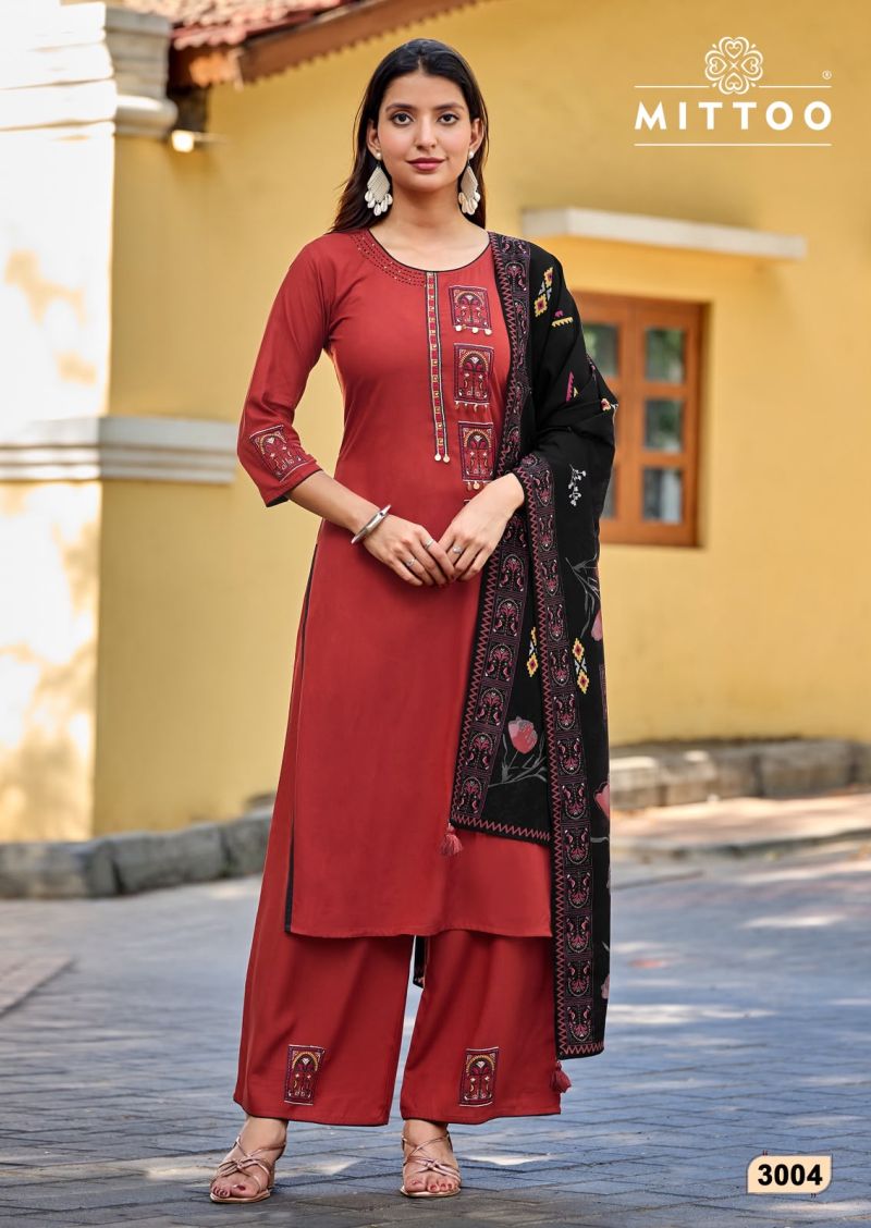 Mittoo Noorika Rayon Thread And Hand Work Kurti With Bottom Dupatta Set — Wholesale Salwar Suits, Mittoo wholesale from Surat — view 4