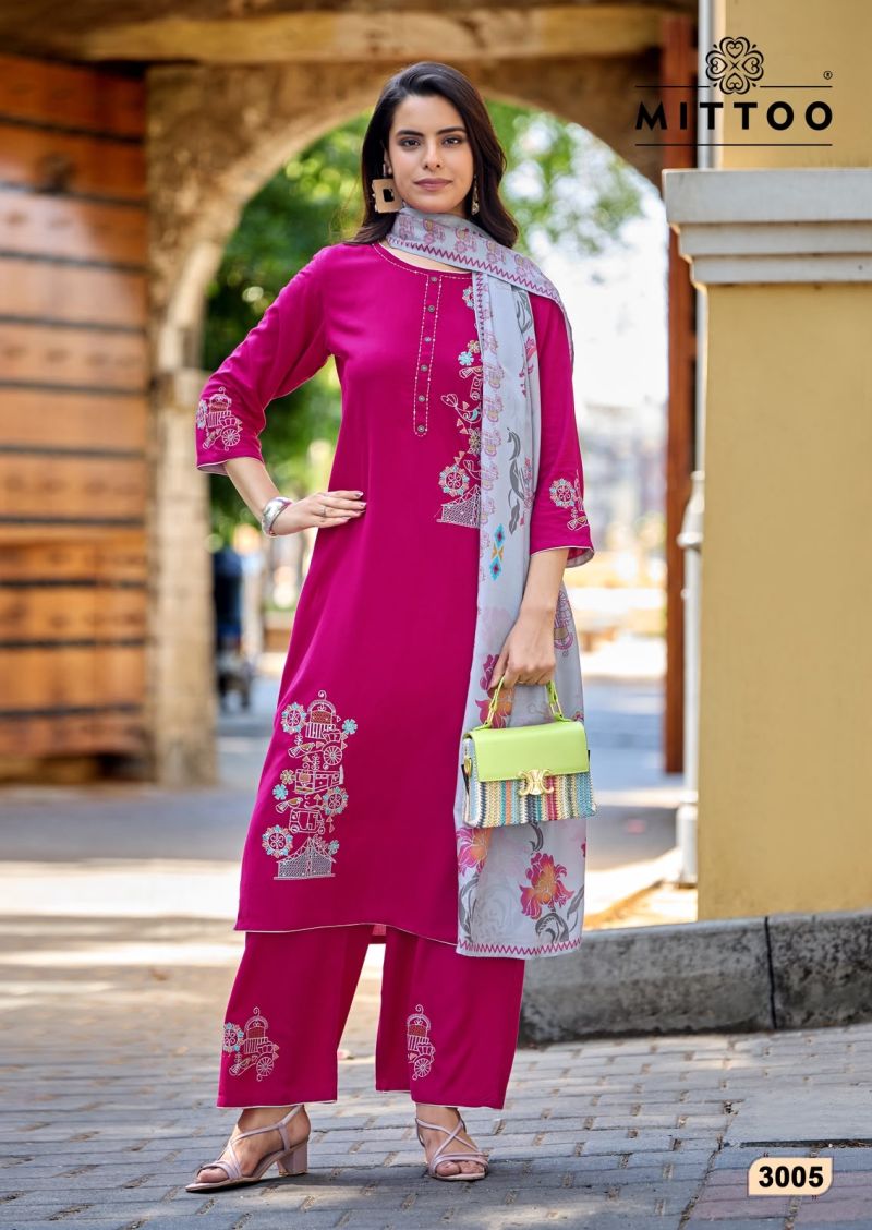 Mittoo Noorika Rayon Thread And Hand Work Kurti With Bottom Dupatta Set — Wholesale Salwar Suits, Mittoo wholesale from Surat — view 5