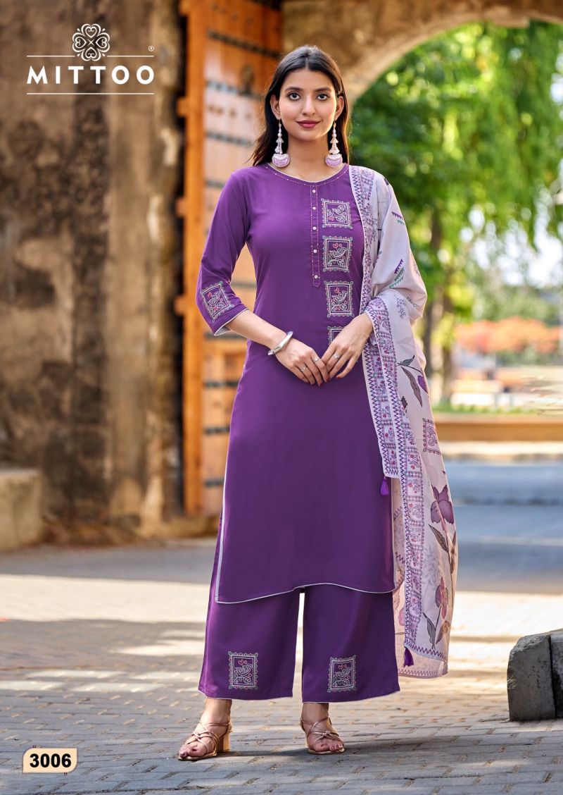 Mittoo Noorika Rayon Thread And Hand Work Kurti With Bottom Dupatta Set — Wholesale Salwar Suits, Mittoo wholesale from Surat — view 6