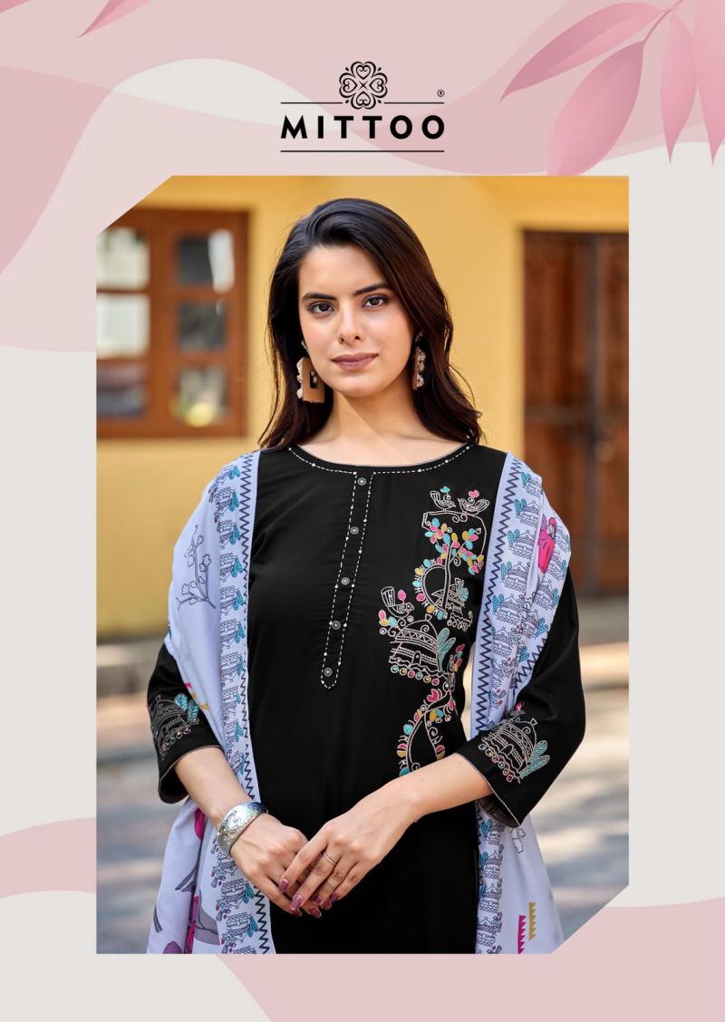Mittoo Noorika Rayon Thread And Hand Work Kurti With Bottom Dupatta Set — Wholesale Salwar Suits, Mittoo wholesale from Surat — view 7