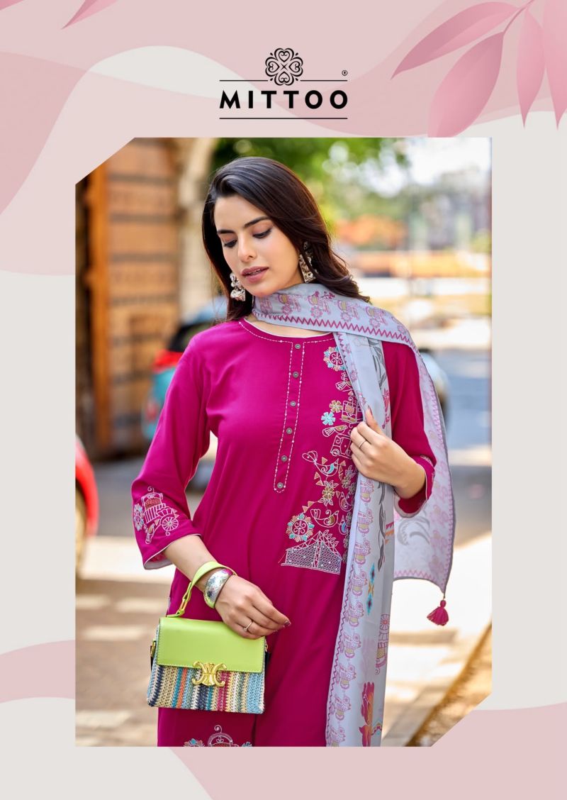 Mittoo Noorika Rayon Thread And Hand Work Kurti With Bottom Dupatta Set — Wholesale Salwar Suits, Mittoo wholesale from Surat — view 8