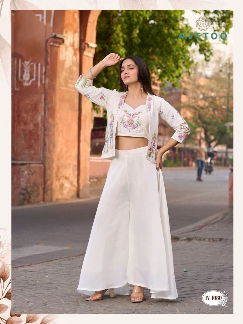 Mittoo Ruksat Mul Chanderi Thread Work Indo Western Set — Wholesale Designer Salwar Suits, MPA wholesale from Surat — view 4