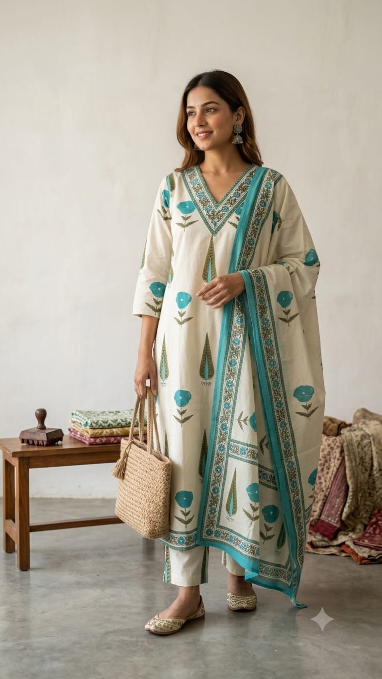Naisha k 1084 Cotton Printed Kurti With Bottomn Dupatta Set — Wholesale Readymade Suit, MPA wholesale from Surat — view 6