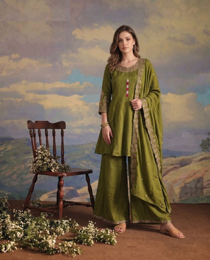 Naisha K 1094 Roman Flared Kurti With Palazzo Dupatta Set — Wholesale Kurtis, MPA wholesale from Surat — view 2