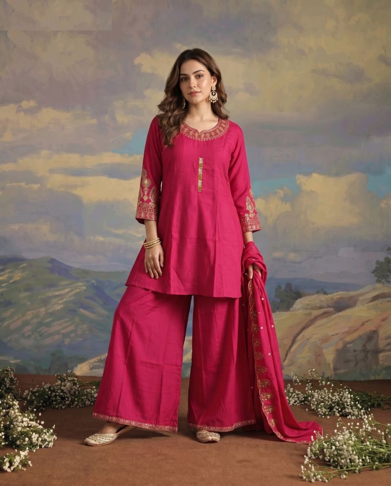 Naisha K 1094 Roman Flared Kurti With Palazzo Dupatta Set