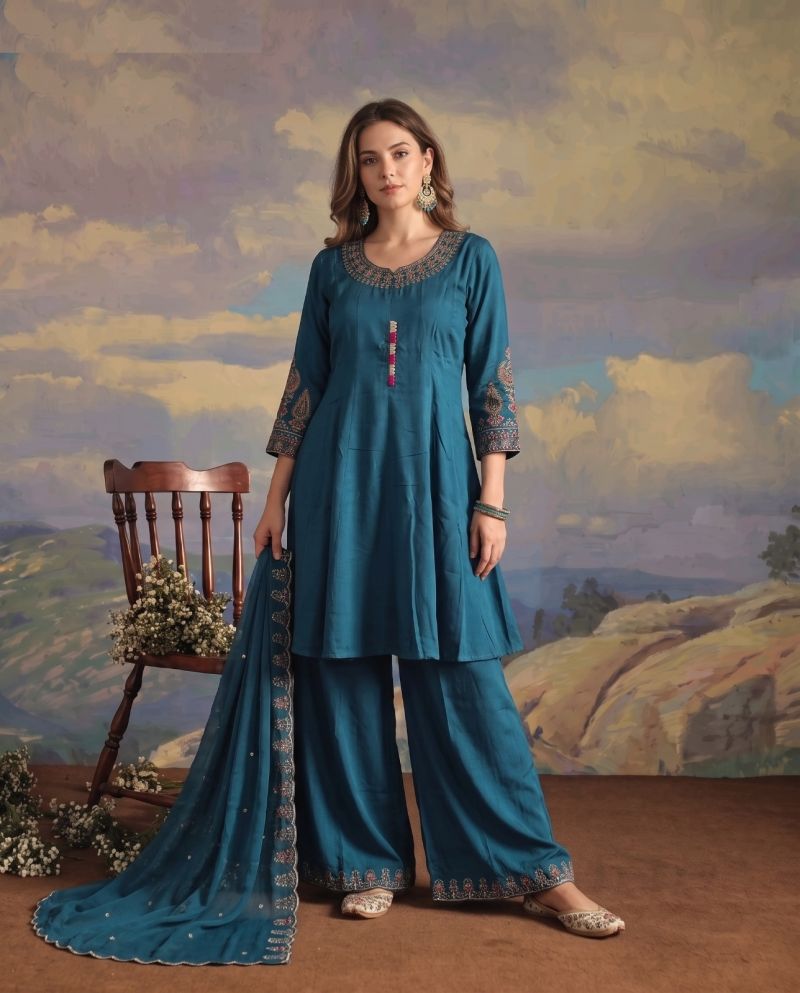 Naisha K 1094 Roman Flared Kurti With Palazzo Dupatta Set — Wholesale Kurtis, MPA wholesale from Surat — view 7