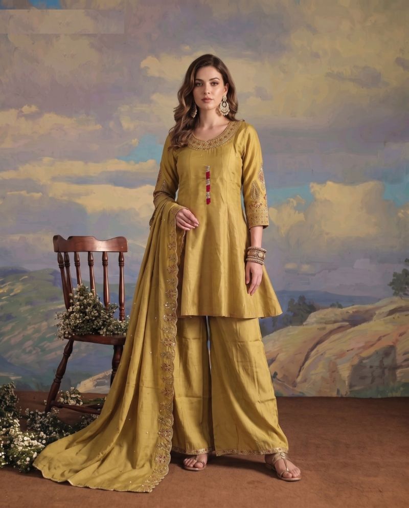 Naisha K 1094 Roman Flared Kurti With Palazzo Dupatta Set — Wholesale Kurtis, MPA wholesale from Surat — view 4