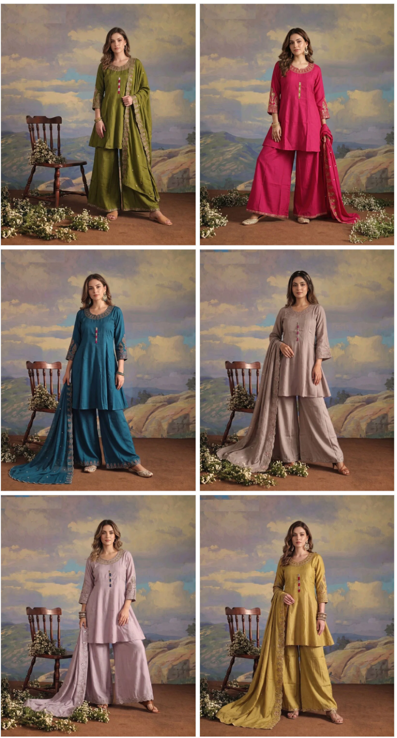 Naisha K 1094 Roman Flared Kurti With Palazzo Dupatta Set — Wholesale Kurtis, MPA wholesale from Surat — view 3