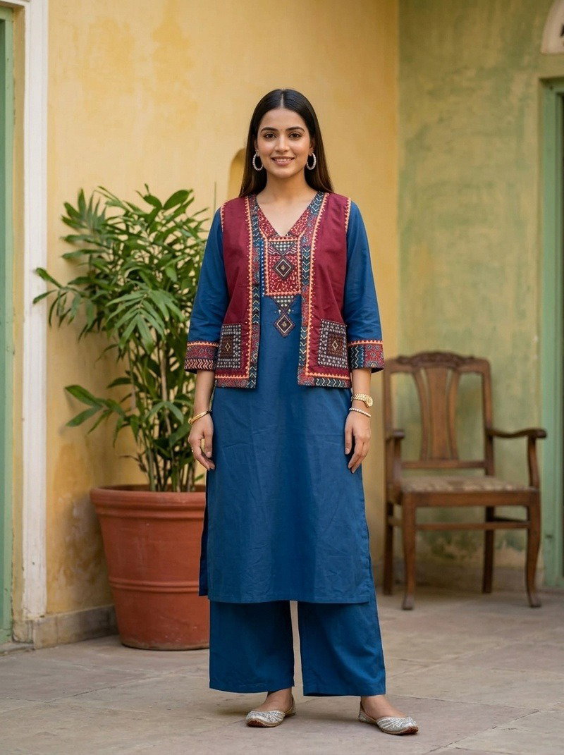 Naisha K 1095 Cotton Embroidered Kurti Bottom With Jacket Set — Wholesale Readymade Suit, MPA wholesale from Surat — view 4