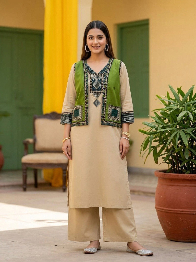 Naisha K 1095 Cotton Embroidered Kurti Bottom With Jacket Set — Wholesale Readymade Suit, MPA wholesale from Surat — view 3