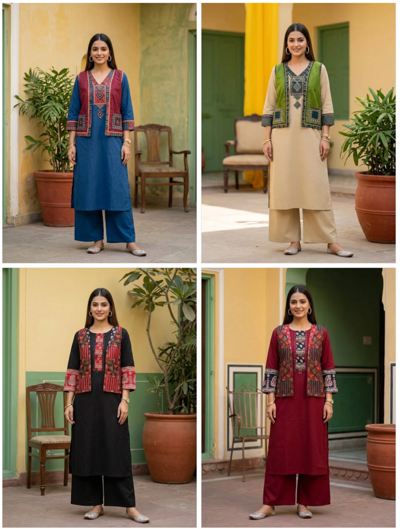 Naisha K 1095 Cotton Embroidered Kurti Bottom With Jacket Set — Wholesale Readymade Suit, MPA wholesale from Surat — view 5