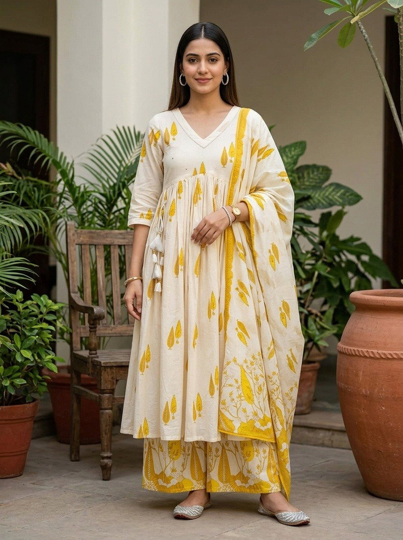 Naisha k 1096 Mul Cotton Printed Kurti With Bottom Dupatta Set