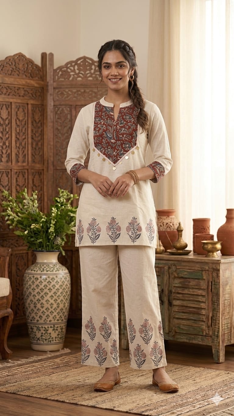 Naisha K 1118 Cotton Flex Ajrakh Patch Work Co Ord Set — Wholesale Kurtis, Naisha wholesale from Surat — view 3