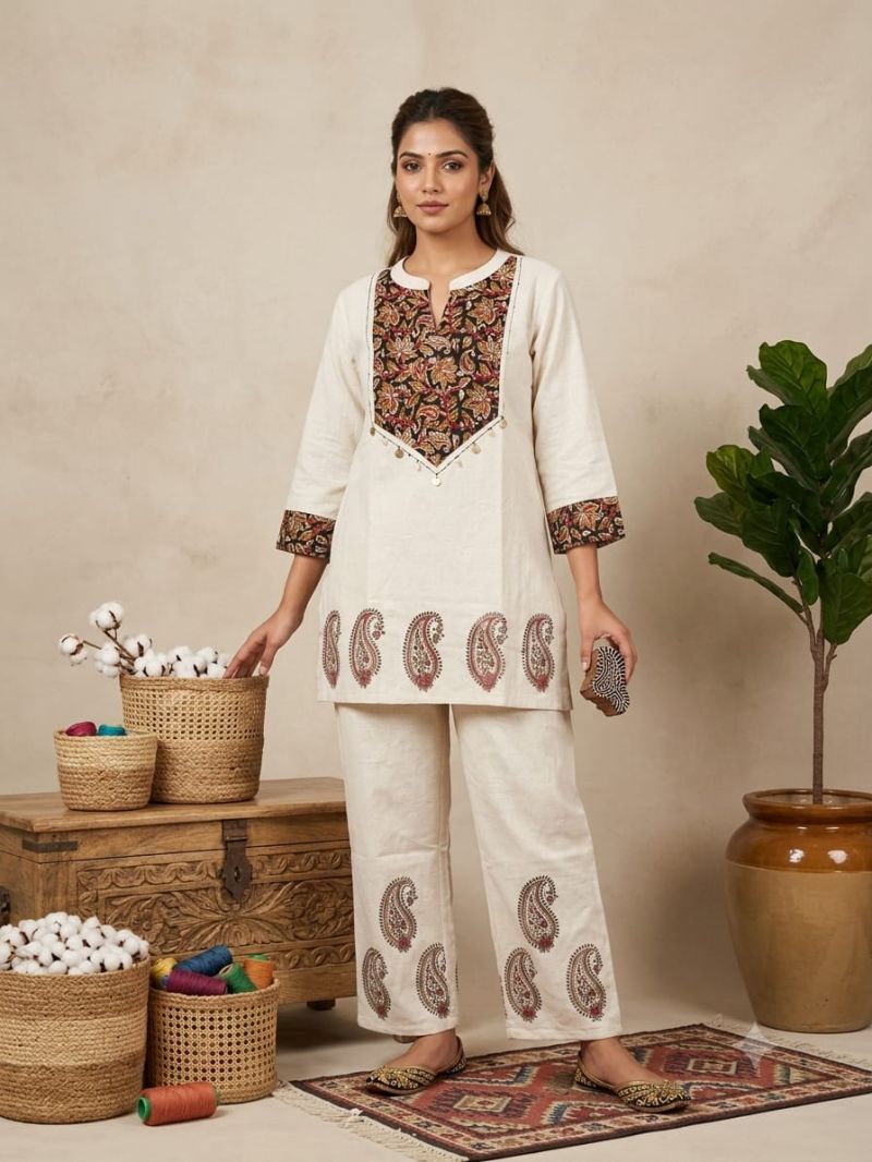 Naisha K 1118 Cotton Flex Ajrakh Patch Work Co Ord Set — Wholesale Kurtis, Naisha wholesale from Surat — view 6