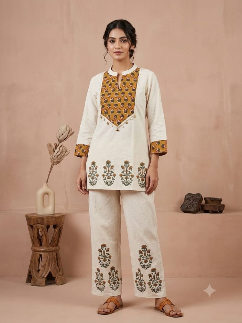 Naisha K 1118 Cotton Flex Ajrakh Patch Work Co Ord Set