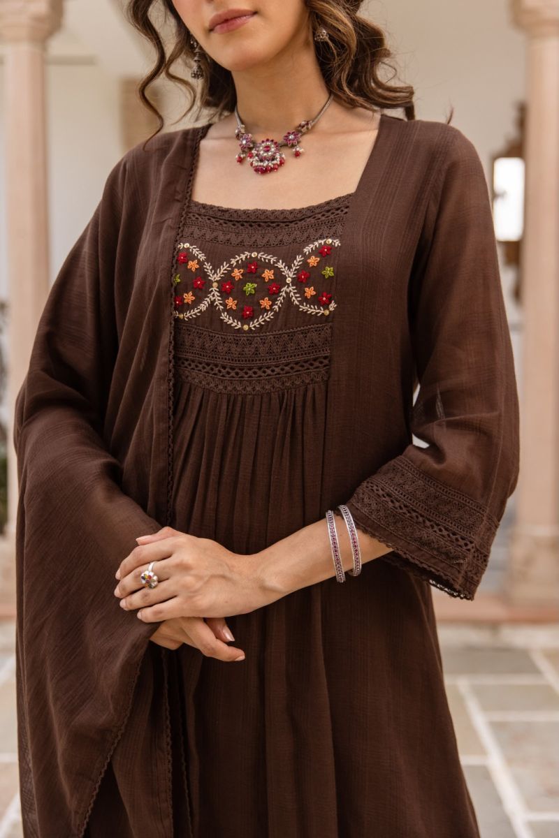 Naisha K 1123 Mul Cotton Embroidered Anarkali Kurti With Bottom Dupatta Catalog