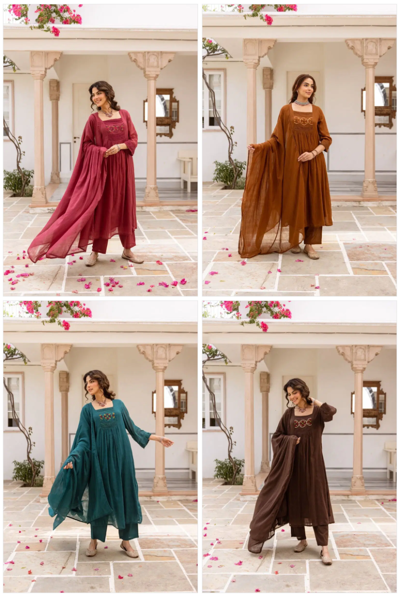 Naisha K 1123 Mul Cotton Embroidered Anarkali Kurti With Bottom Dupatta Catalog — Wholesale Kurtis, Vardan Ethnic wholesale from Surat — view 6