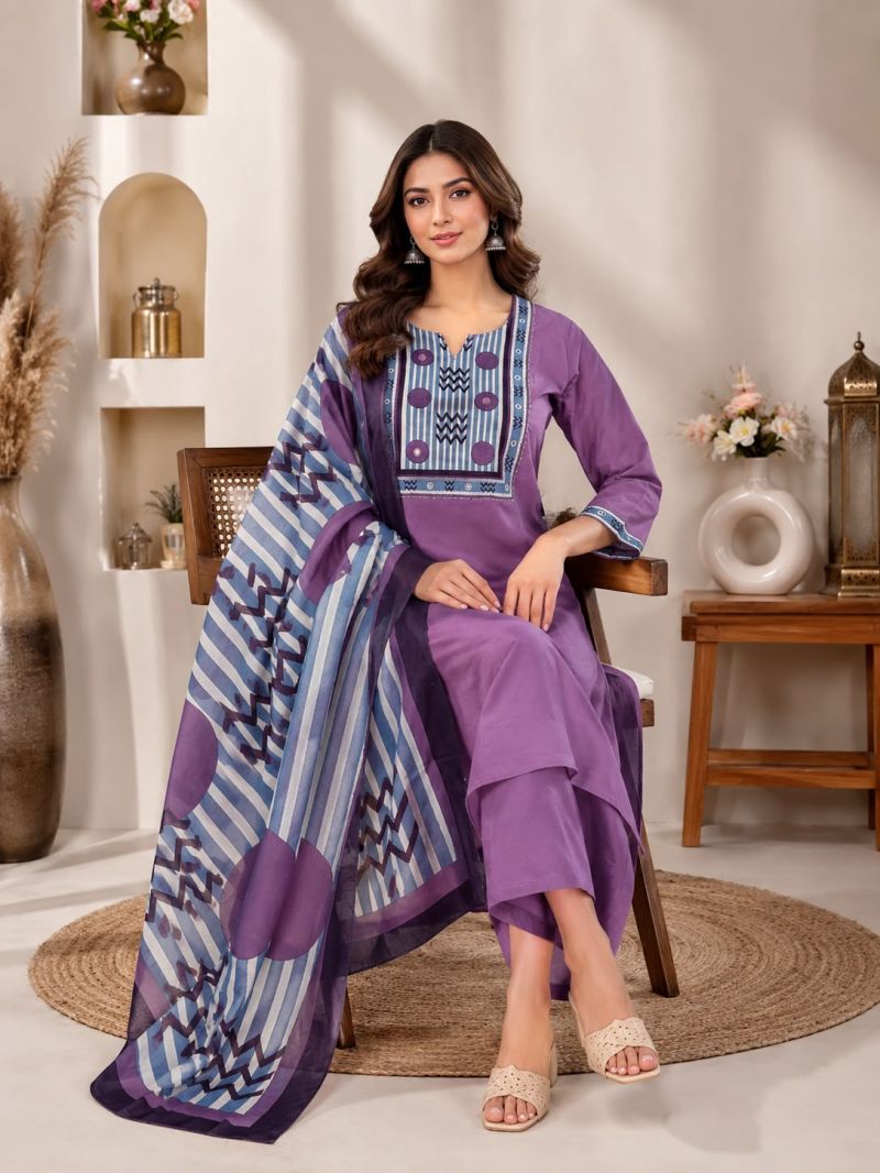 Naisha K 1124 Dhabu Cotton Hand Work Kurti With Bottom Dupatta Set — Wholesale Kurtis, Vardan Ethnic wholesale from Surat — view 8