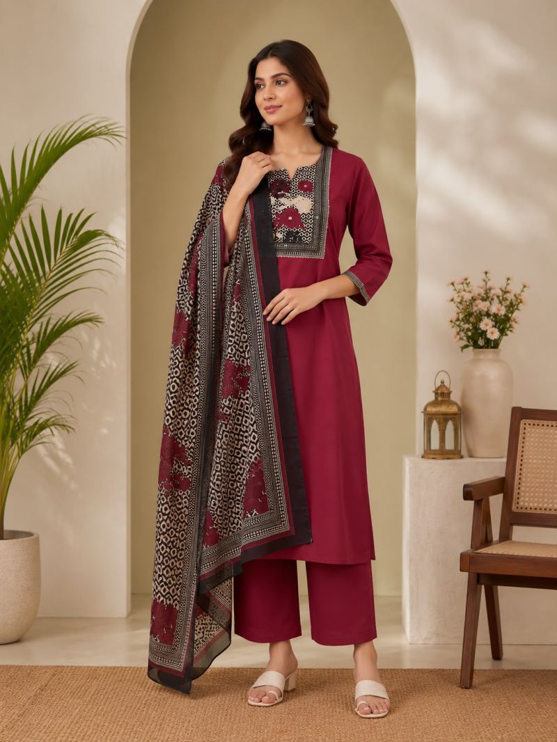 Naisha K 1124 Dhabu Cotton Hand Work Kurti With Bottom Dupatta Set — Wholesale Kurtis, Vardan Ethnic wholesale from Surat — view 10