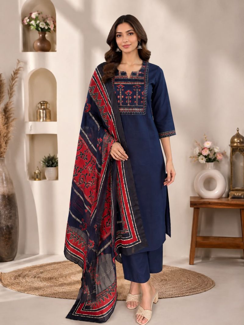 Naisha K 1124 Dhabu Cotton Hand Work Kurti With Bottom Dupatta Set — Wholesale Kurtis, Vardan Ethnic wholesale from Surat — view 11