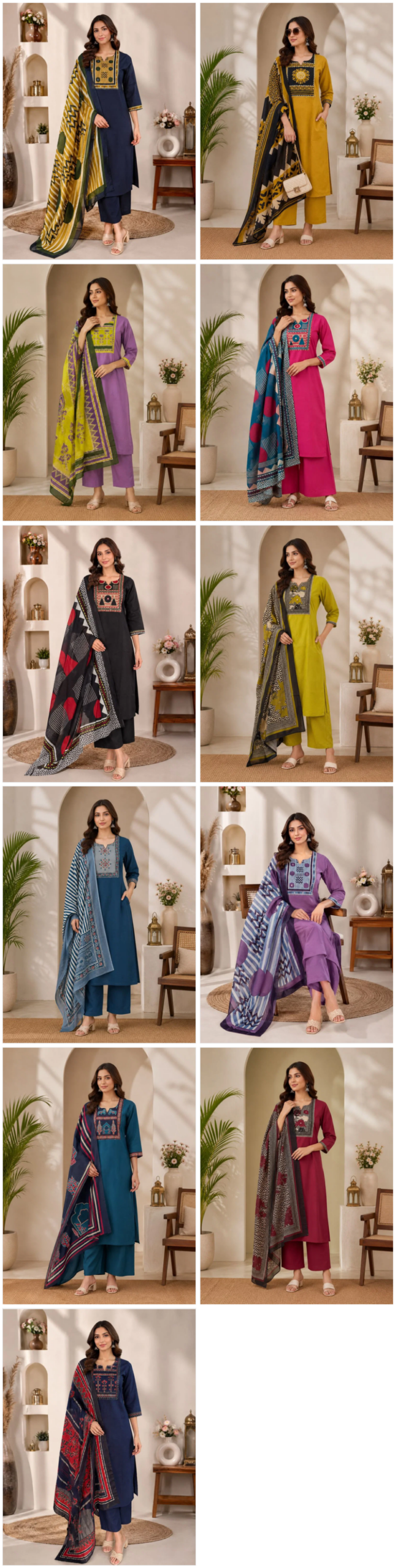 Naisha K 1124 Dhabu Cotton Hand Work Kurti With Bottom Dupatta Set — Wholesale Kurtis, Vardan Ethnic wholesale from Surat — view 12