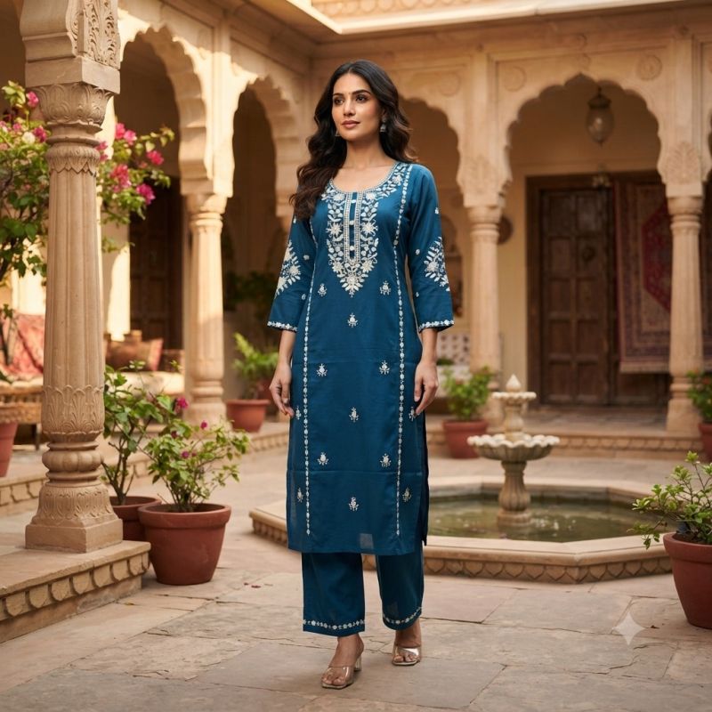 Naisha K 1125 Suvi Slub Embroidered Kurti With Bottom Catalog