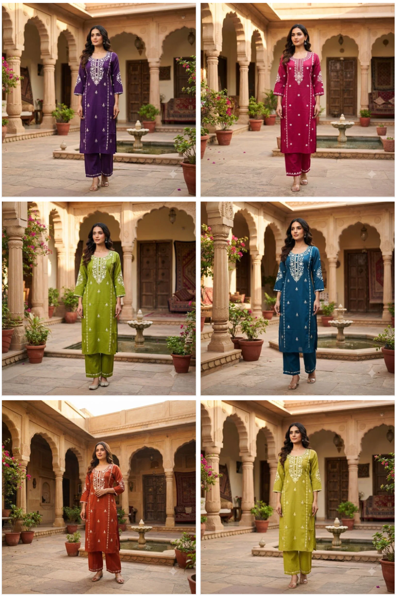 Naisha K 1125 Suvi Slub Embroidered Kurti With Bottom Catalog — Wholesale Kurtis, Vardan Ethnic wholesale from Surat — view 7