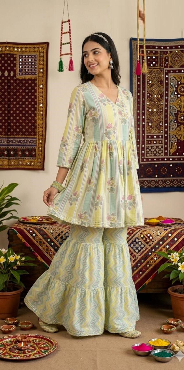Naisha K 1127 Cotton Printed Kurti With Sharara Catalog — Wholesale Kurtis, Vardan Ethnic wholesale from Surat — view 4