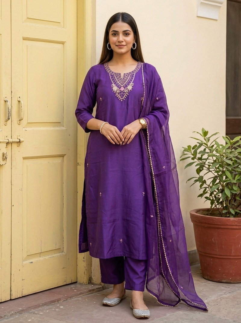 Naisha K 1134 Roman Silk Hand Work Kurti With Bottom Dupatta Set