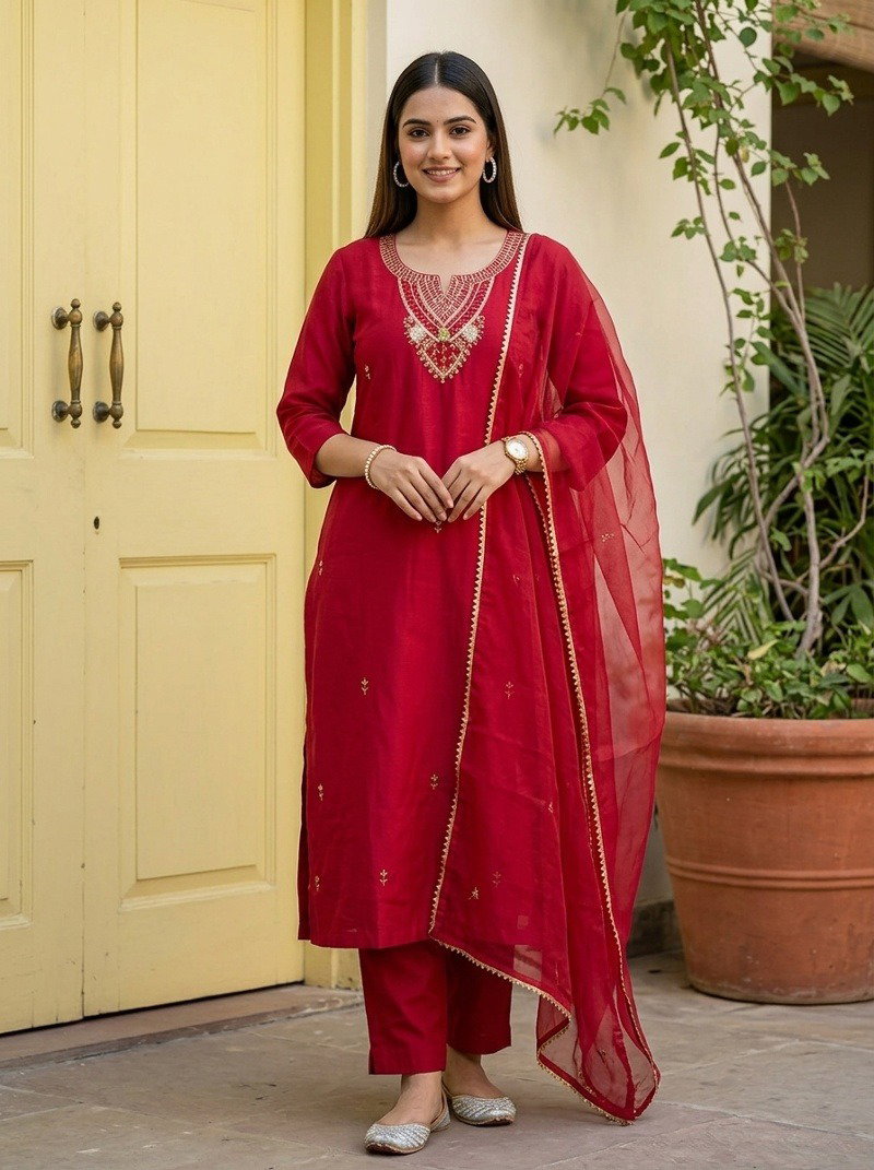 Naisha K 1134 Roman Silk Hand Work Kurti With Bottom Dupatta Set — Wholesale Readymade Suit, Naisha wholesale from Surat — view 2