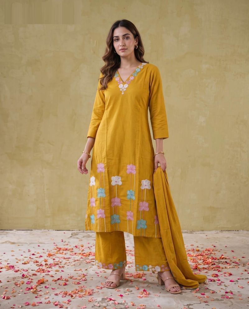 Naisha K 1135 Mul Cotton Embroidered Kurti With Bottom Dupatta Set — Wholesale Salwar Suits, Naisha wholesale from Surat — view 2