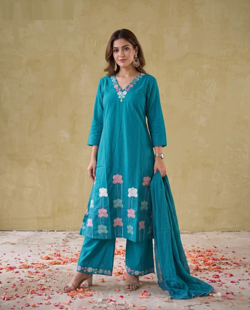 Naisha K 1135 Mul Cotton Embroidered Kurti With Bottom Dupatta Set — Wholesale Salwar Suits, Naisha wholesale from Surat — view 6