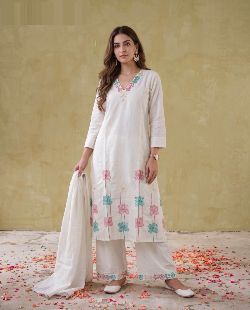 Naisha K 1135 Mul Cotton Embroidered Kurti With Bottom Dupatta Set — Wholesale Salwar Suits, Naisha wholesale from Surat — view 7
