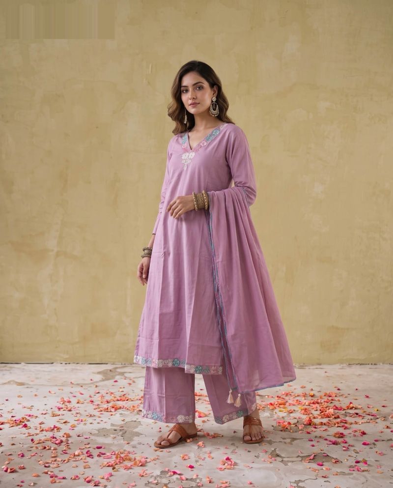 Naisha K 1135 Mul Cotton Embroidered Kurti With Bottom Dupatta Set — Wholesale Salwar Suits, Naisha wholesale from Surat — view 9