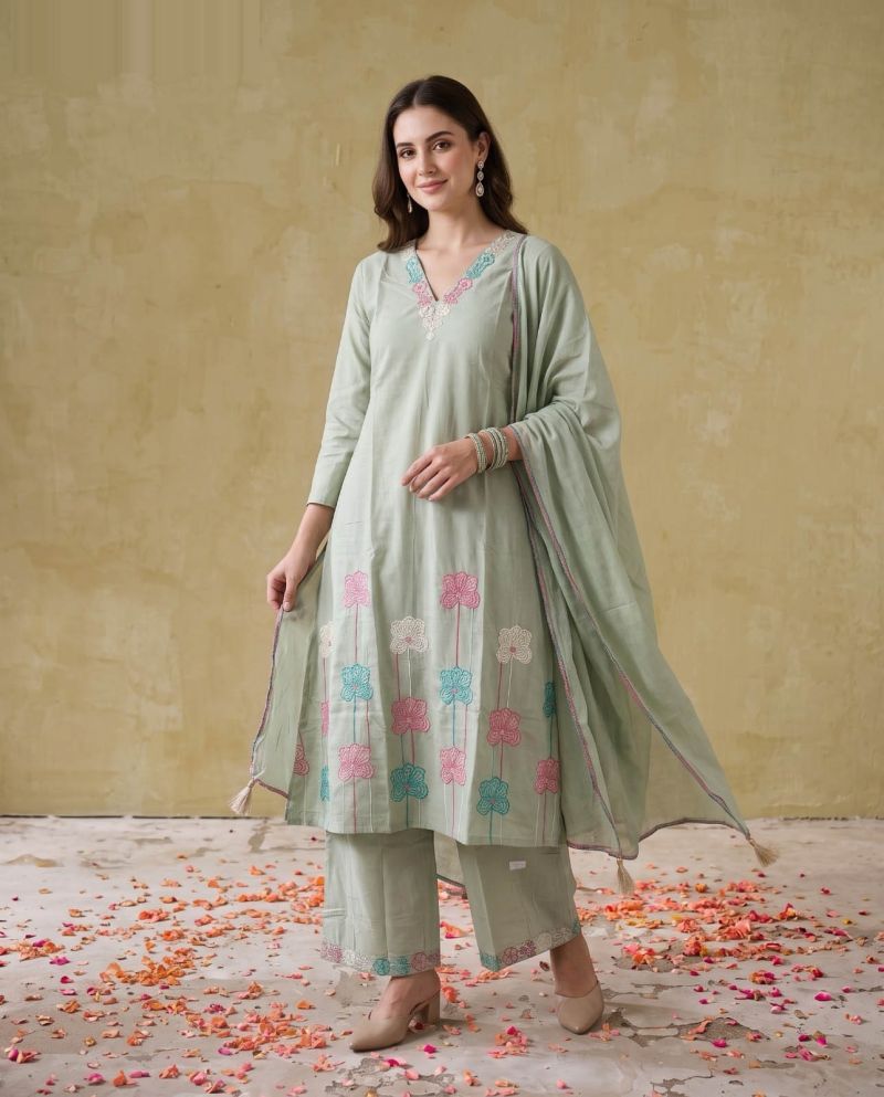 Naisha K 1135 Mul Cotton Embroidered Kurti With Bottom Dupatta Set — Wholesale Salwar Suits, Naisha wholesale from Surat — view 10