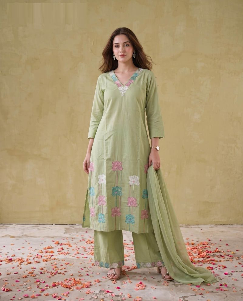 Naisha K 1135 Mul Cotton Embroidered Kurti With Bottom Dupatta Set — Wholesale Salwar Suits, Naisha wholesale from Surat — view 11