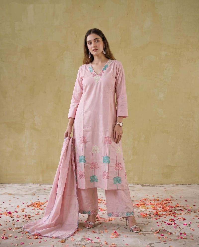 Naisha K 1135 Mul Cotton Embroidered Kurti With Bottom Dupatta Set — Wholesale Salwar Suits, Naisha wholesale from Surat — view 13