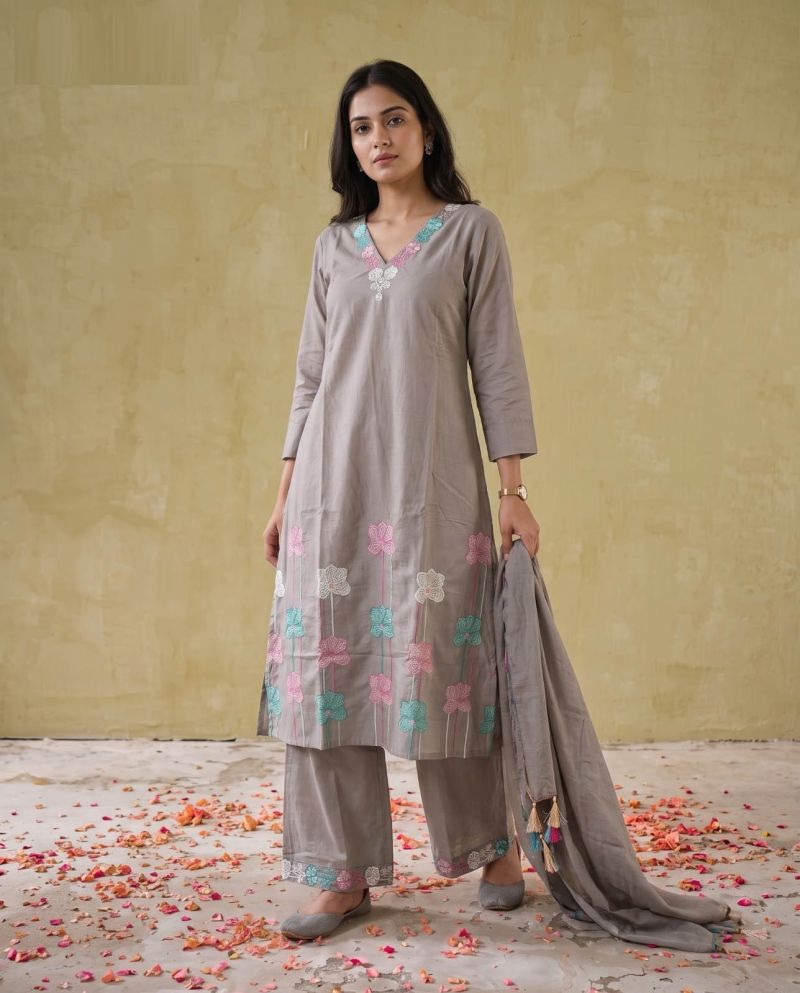 Naisha K 1135 Mul Cotton Embroidered Kurti With Bottom Dupatta Set — Wholesale Salwar Suits, Naisha wholesale from Surat — view 14