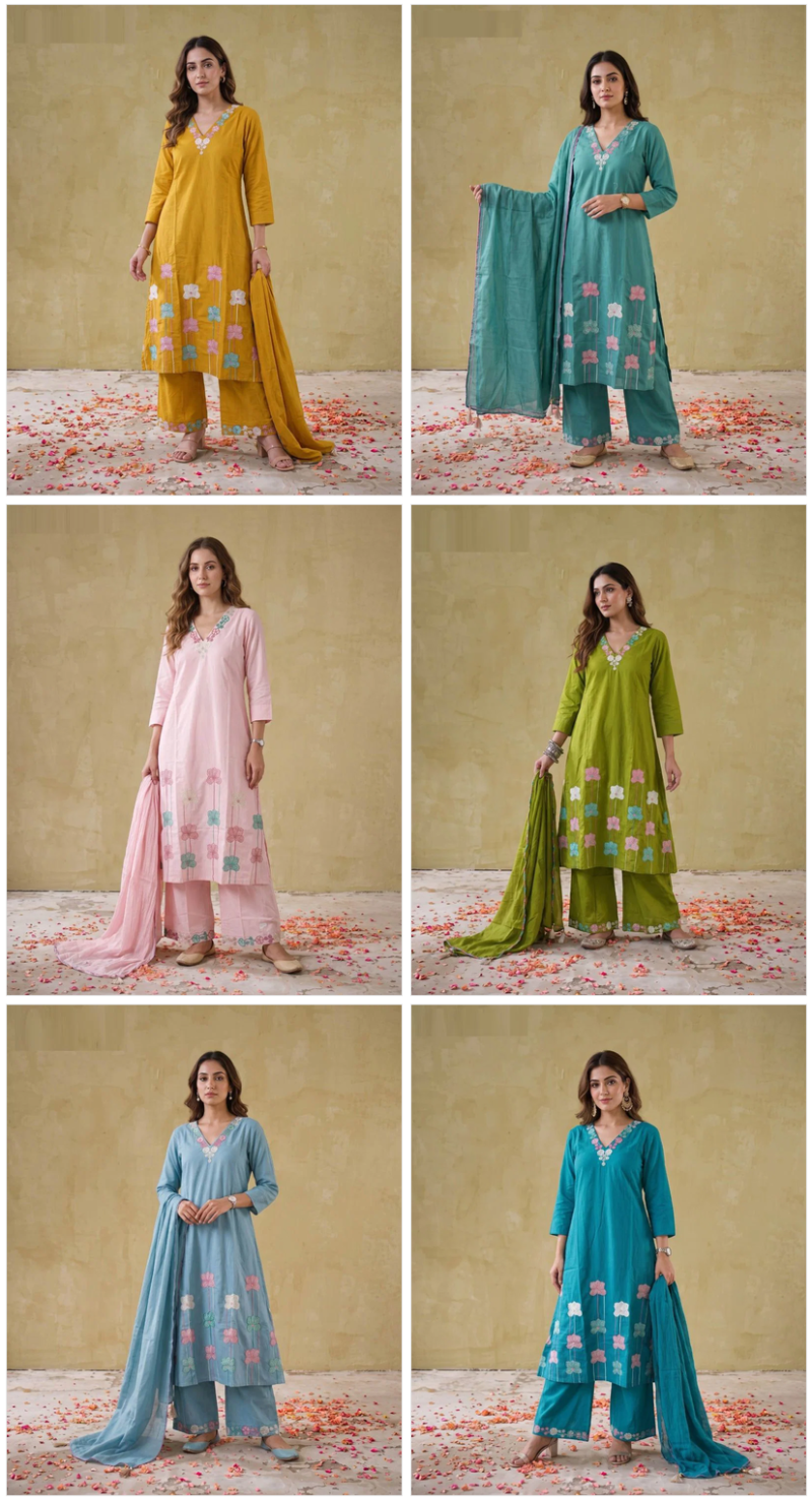 Naisha K 1135 Mul Cotton Embroidered Kurti With Bottom Dupatta Set — Wholesale Salwar Suits, Naisha wholesale from Surat — view 16