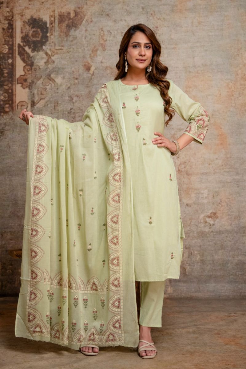 Naisha K 1136 Mul Cotton Embroidered Kurti With Bottom Dupatta Set — Wholesale Readymade Suit, Vardan Ethnic wholesale from Surat — view 2