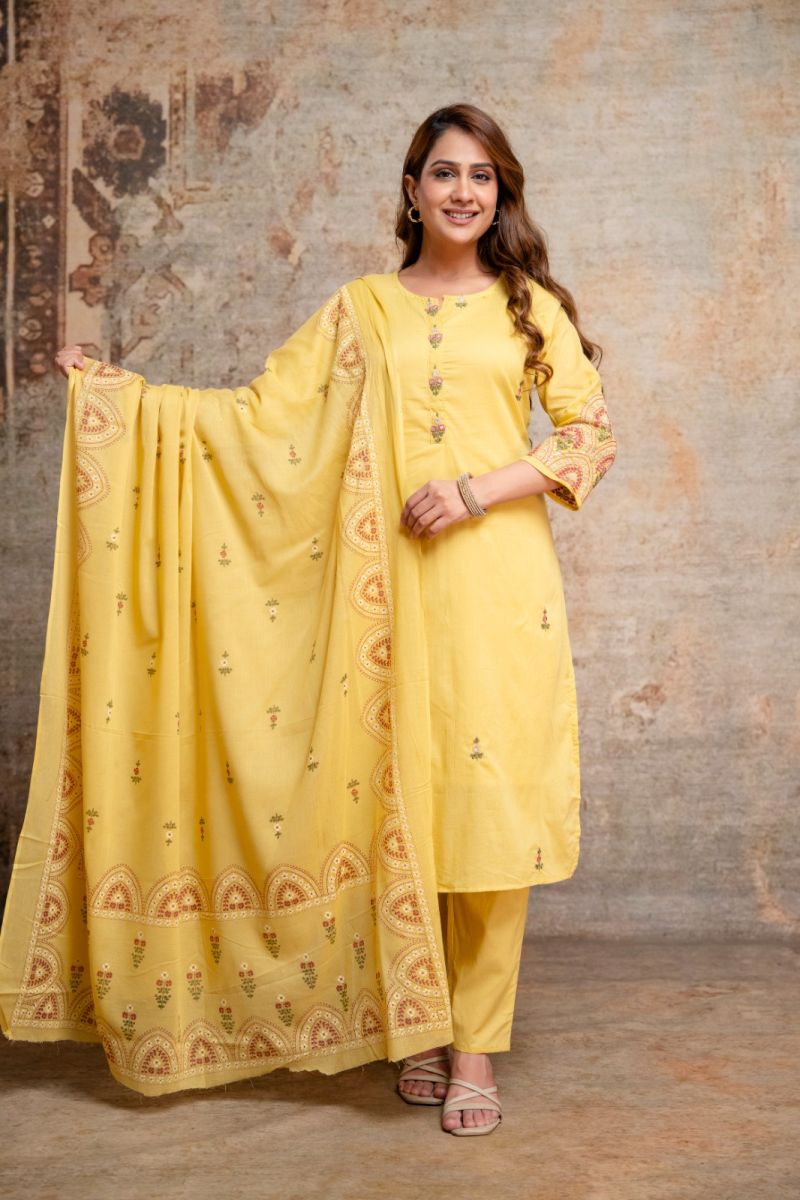 Naisha K 1136 Mul Cotton Embroidered Kurti With Bottom Dupatta Set — Wholesale Readymade Suit, Vardan Ethnic wholesale from Surat — view 3