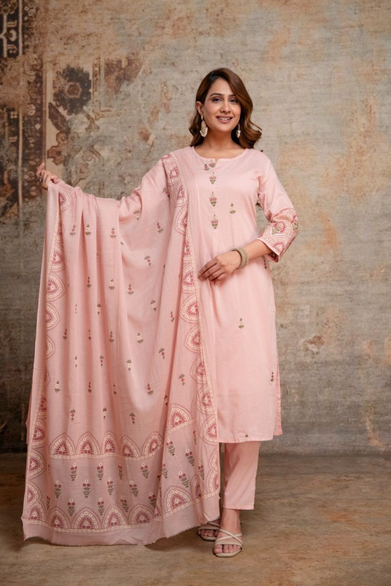 Naisha K 1136 Mul Cotton Embroidered Kurti With Bottom Dupatta Set — Wholesale Readymade Suit, Vardan Ethnic wholesale from Surat — view 4
