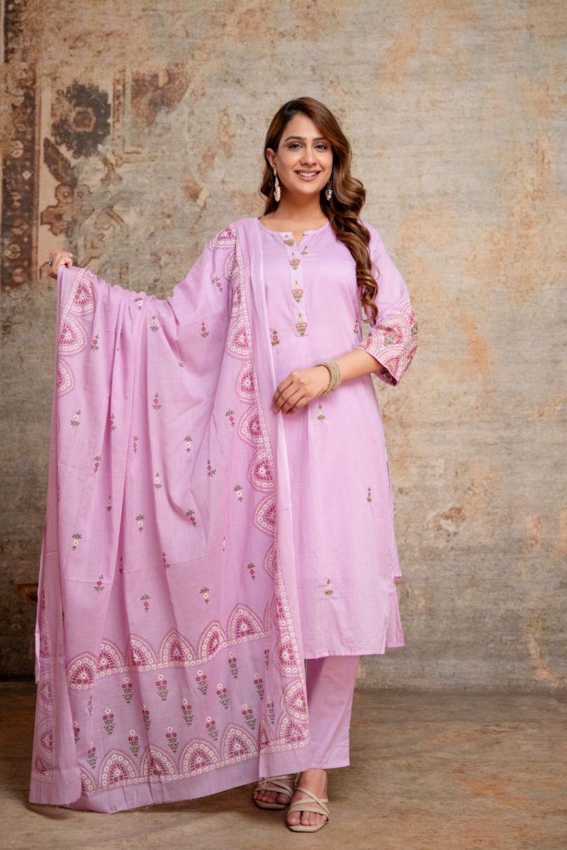 Naisha K 1136 Mul Cotton Embroidered Kurti With Bottom Dupatta Set — Wholesale Readymade Suit, Vardan Ethnic wholesale from Surat — view 5