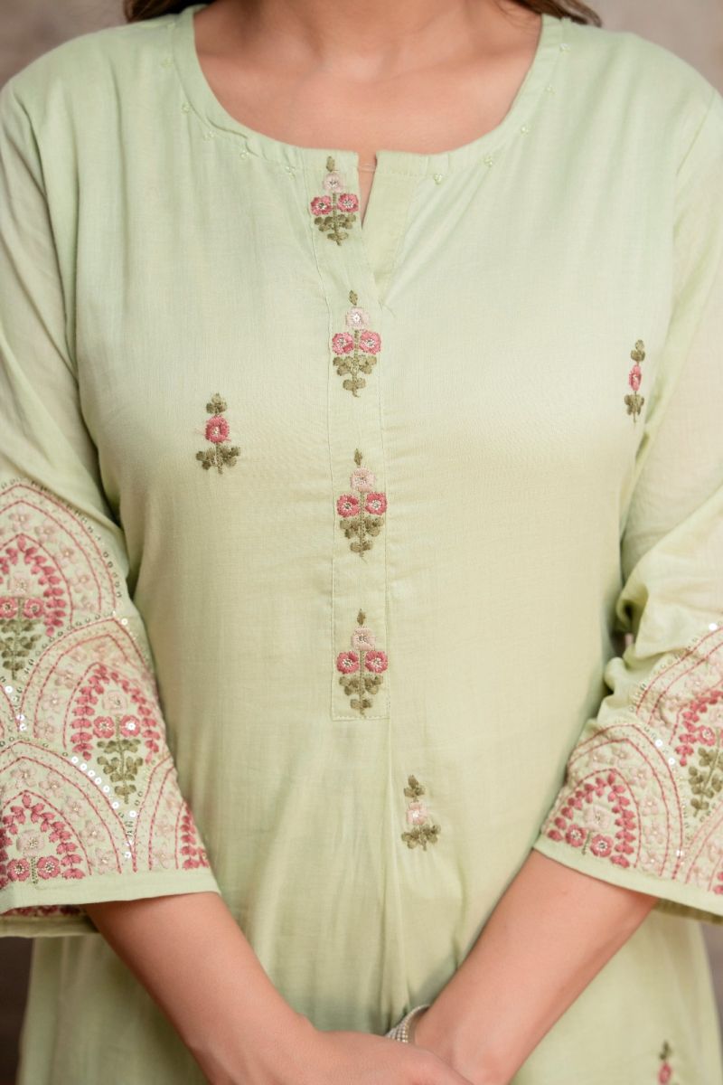 Naisha K 1136 Mul Cotton Embroidered Kurti With Bottom Dupatta Set — Wholesale Readymade Suit, Vardan Ethnic wholesale from Surat — view 6
