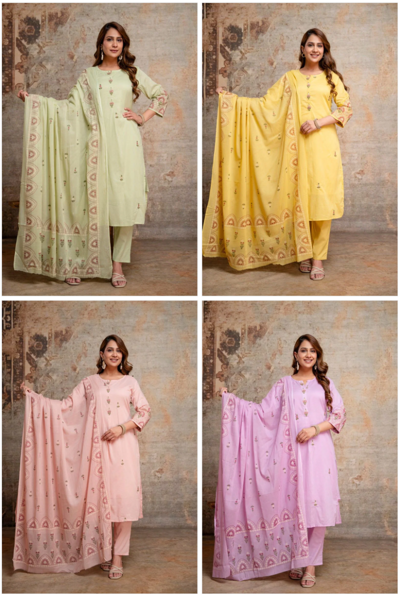 Naisha K 1136 Mul Cotton Embroidered Kurti With Bottom Dupatta Set — Wholesale Readymade Suit, Vardan Ethnic wholesale from Surat — view 9