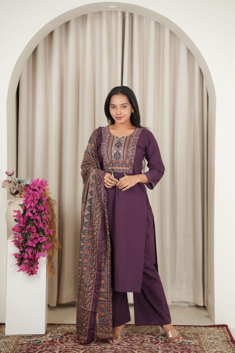 Naisha K 1138 Dhabu Cotton Printed Neck Work Kurti With Bottom Dupatta Set