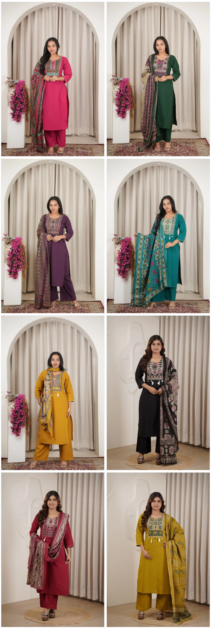Naisha K 1138 Dhabu Cotton Printed Neck Work Kurti With Bottom Dupatta Set — Wholesale Readymade Suit, Vardan Ethnic wholesale from Surat — view 2