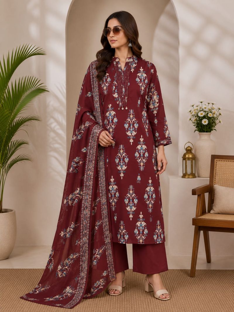 Naisha K 1139 Cotton Printed Hand Work Kurti With Bottom Dupatta Set