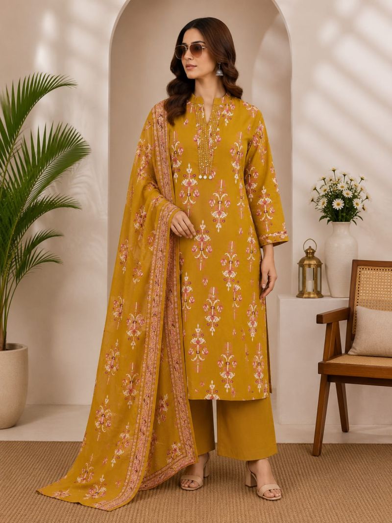 Naisha K 1139 Cotton Printed Hand Work Kurti With Bottom Dupatta Set — Wholesale Readymade Suit, Vardan Ethnic wholesale from Surat — view 5