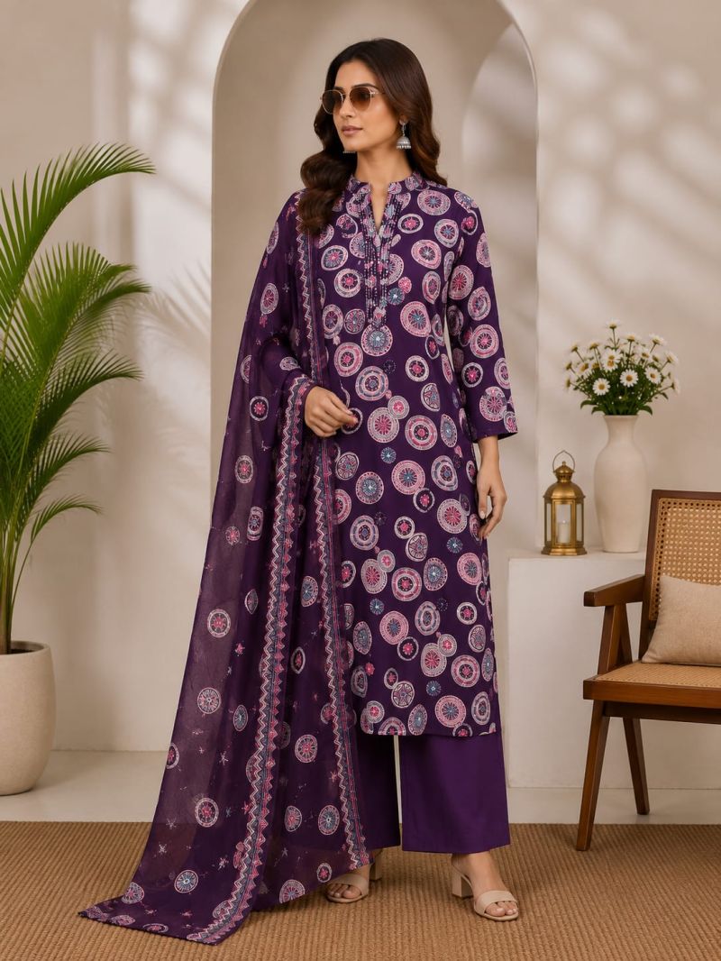 Naisha K 1139 Cotton Printed Hand Work Kurti With Bottom Dupatta Set — Wholesale Readymade Suit, Vardan Ethnic wholesale from Surat — view 6
